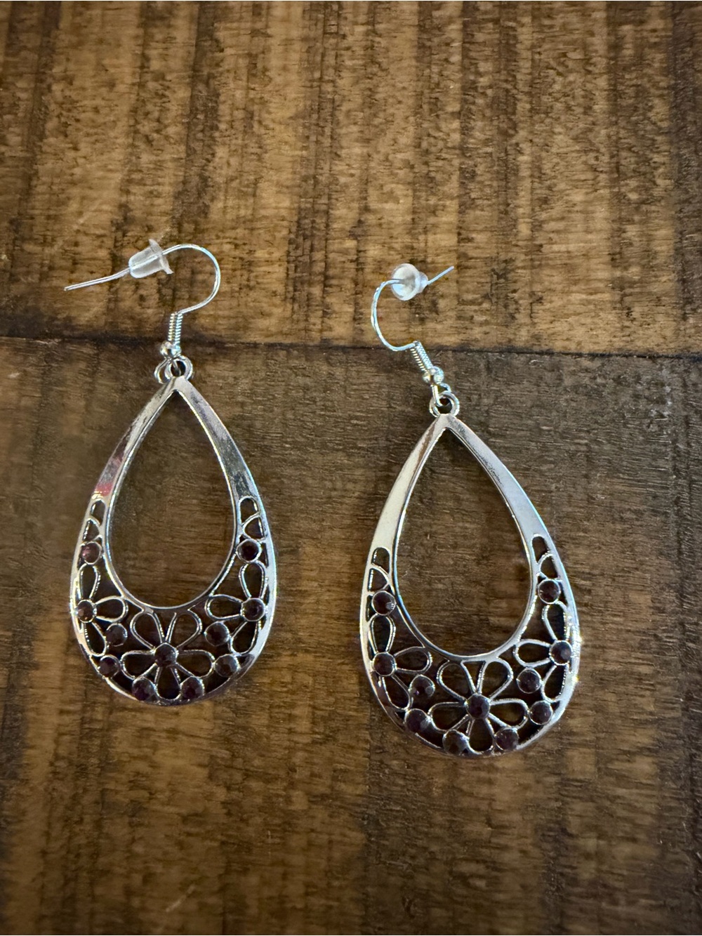 paparazzi Silver Floral Teardrop Dangle Earrings